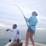 Britta fighting a shark