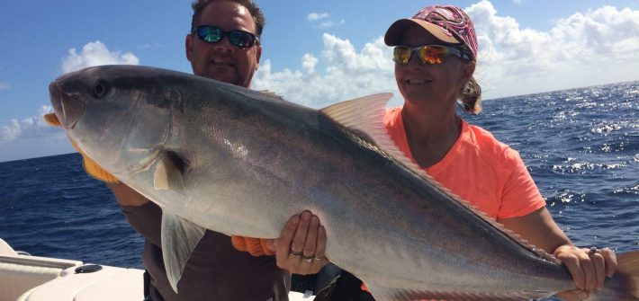 Claudia caught this 50lb amberjack fishing a wreck off Marathon with Capt. Doug. Claudia caught this 50lb amberjack fishing a wreck off Marathon with Capt. Doug.